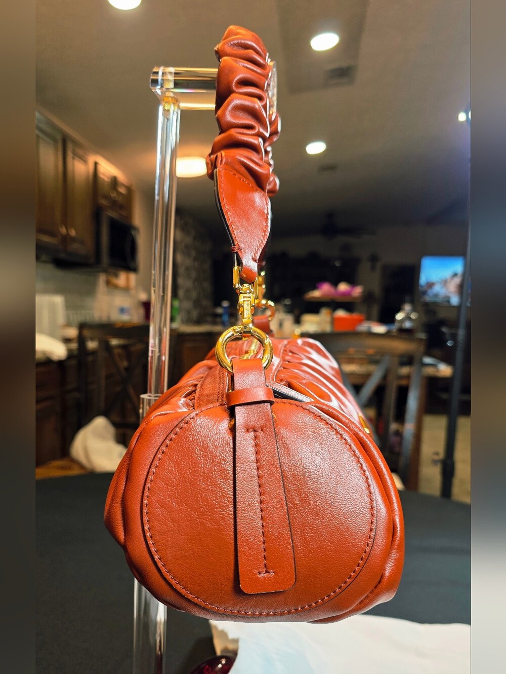 Manu Atelier Cognac Ruched Leather Shoulder Bag - Picture 5 of 16